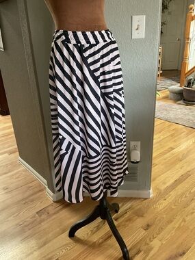 Striped Black & White Midi Skirt – Classic A-Line Style